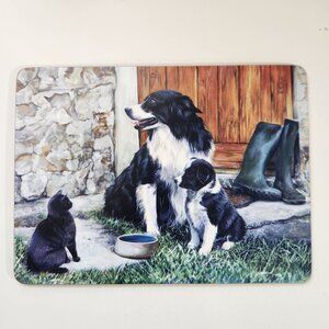 Vintage Enesco Border Fine Arts Studio Border Collie Puppy and Car Art